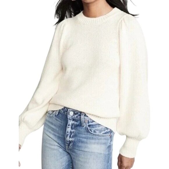 525 America Sweaters - 525 America Sweater Size Medium Puff Sleeve Crewneck Pullover Cream Cozy Staple